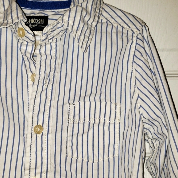 Boys dress outfit set with red pants and blue and white striped button down - Picture 6 of 7